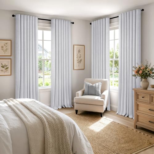 100% Blackout Linen Curtains 42 x 63 Inch Grayish White 2 Panels (Grayish White / 42"W x 63"L (Pack of 2))