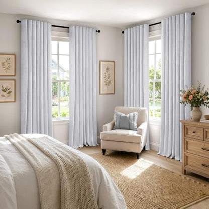 100% Blackout Linen Curtains 42 x 63 Inch Grayish White 2 Panels (Grayish White / 42"W x 63"L (Pack of 2))