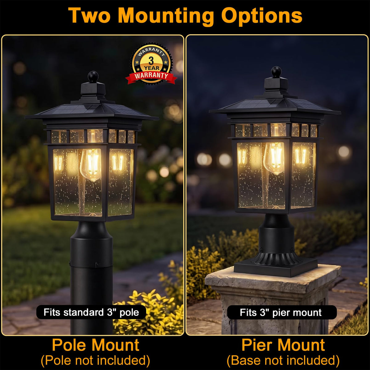 Solar Post Lights Outdoor (Black / 17-Inch-1 Pack-Solar Powered)