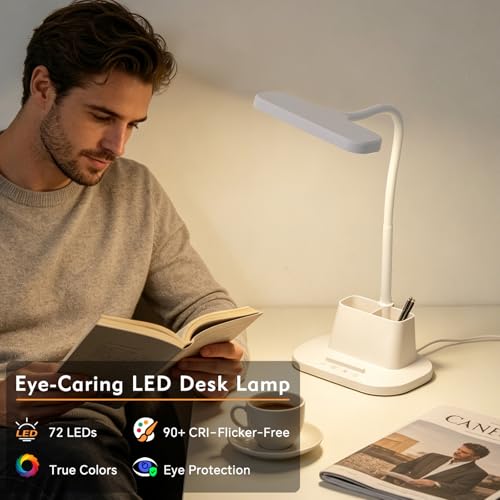 LED Desk Lamp for Dorm Room Small Desk Lamp with Pen Holder 5 Color Modes