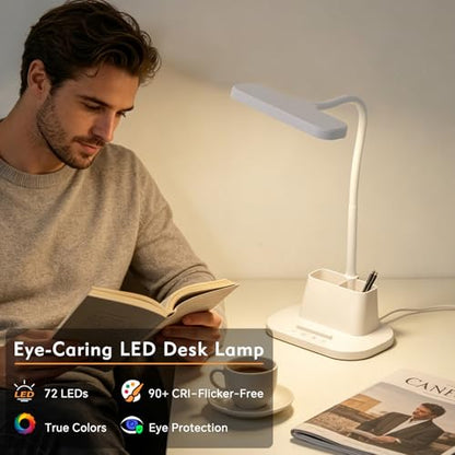 LED Desk Lamp for Dorm Room Small Desk Lamp with Pen Holder 5 Color Modes