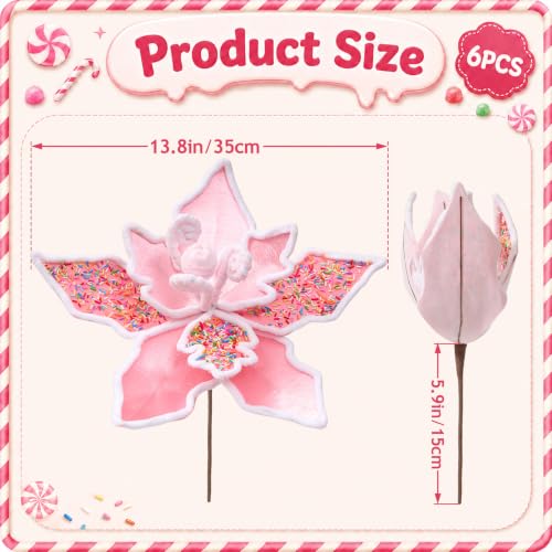 6 PCS 13in Pink Candy Cane Poinsettia Artificial Christmas Flowers (Pink Candy)