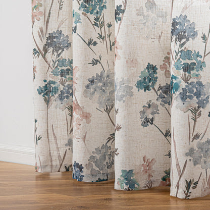 Floral Linen Curtains 54 inch Length 2 Panels Set Patterned Semi Sheer Light Filtering Privacy Farmhouse Grommet Drapes for Bedroom Small Window (A-brown / 52"W x 54"L (Pack of 2))
