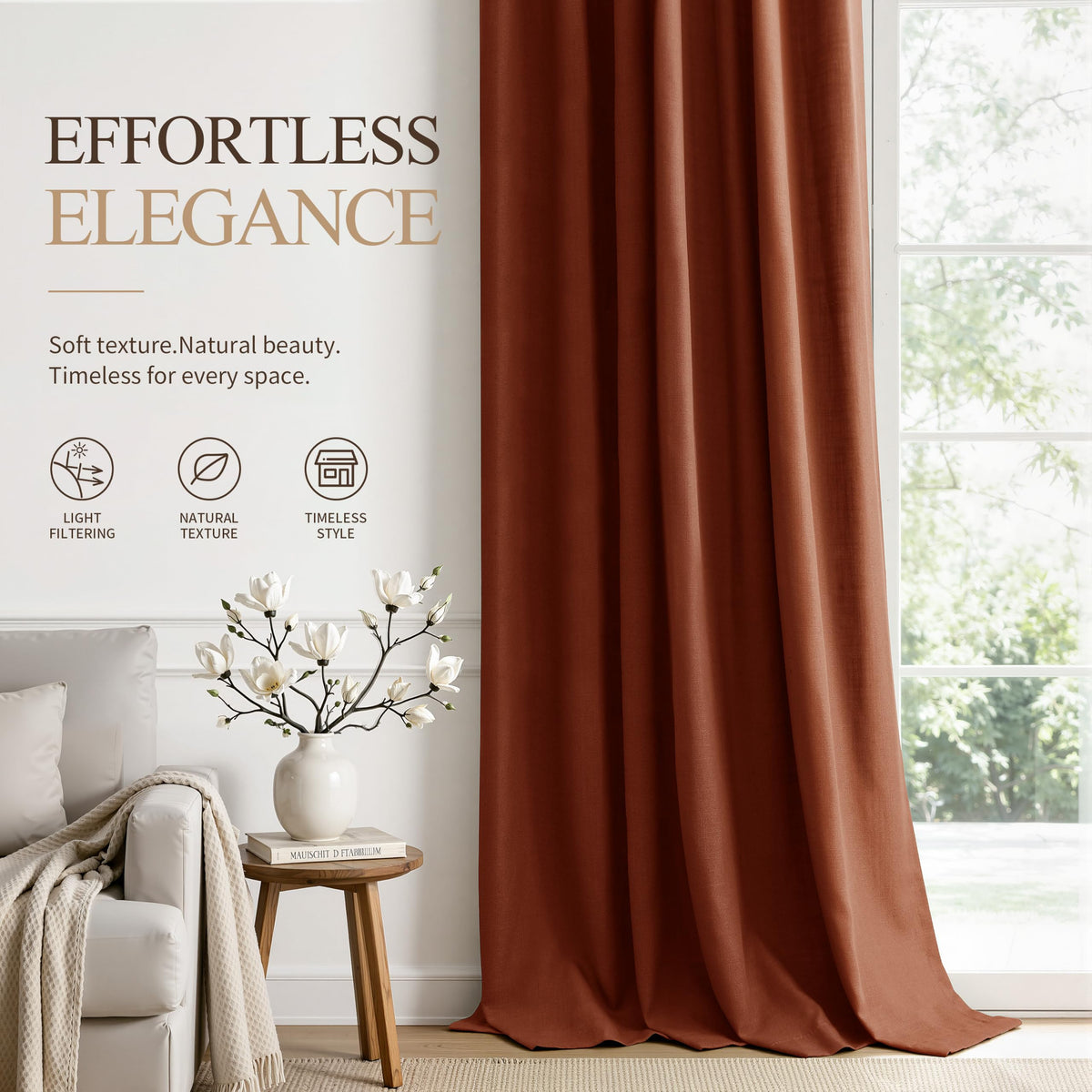 Terracotta Linen Curtains 96 Inches Long for Living Room 2 Panels (Terracotta / 52"W x 96"L (Pack of 2))
