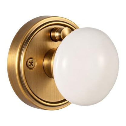 Porcelain Privacy Door Knob with Antique Brass Finish Base TC