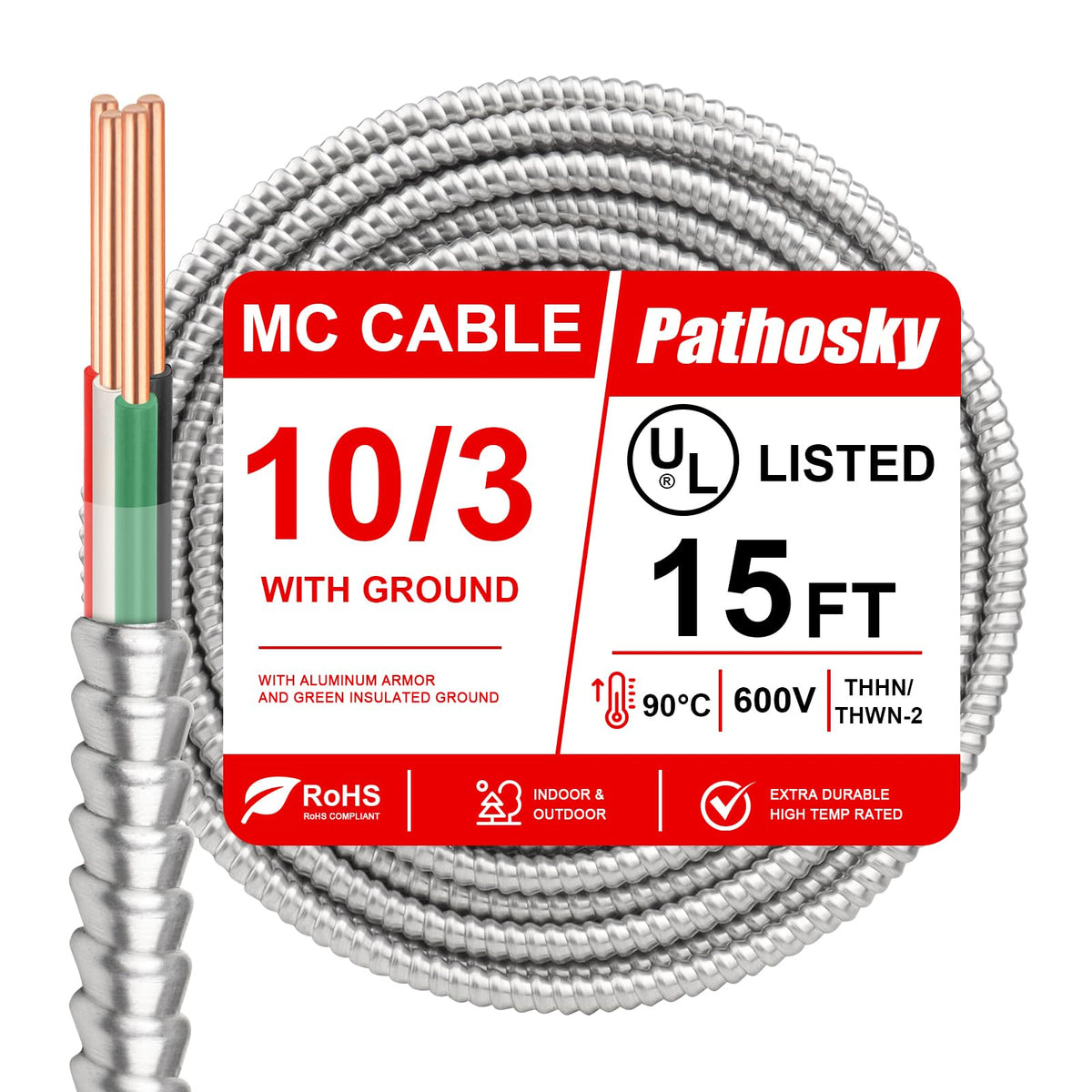 10 3 MC Cable 15 FT (15 FT / 10AWG/3)