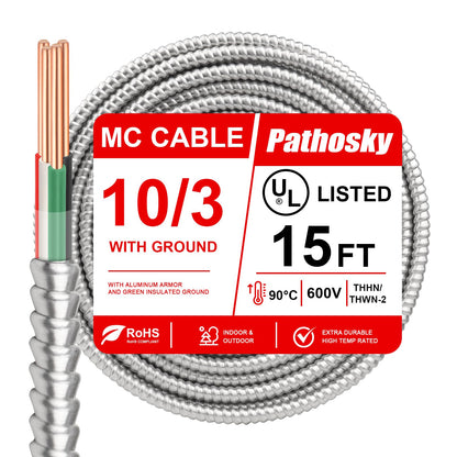 10 3 MC Cable 15 FT (15 FT / 10AWG/3)