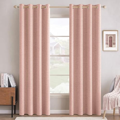 100% Blackout Linen Curtains for Bedroom 52x96 Inches Blush Pink (Blush Pink / 52"W x 96"L (Pack of 2))