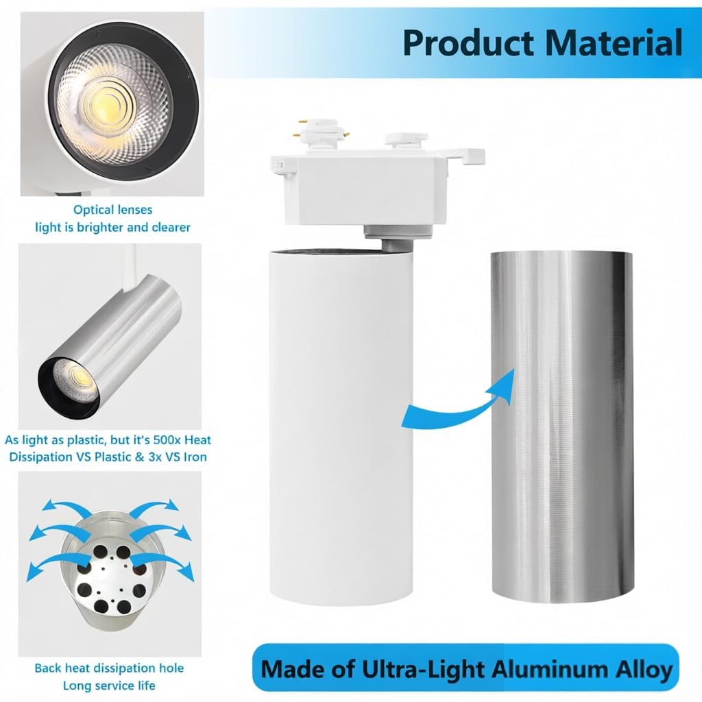 Plug in H Type LED Track Lighting Kits Dimmable Adjustable Angle Heads (Lights Kit)