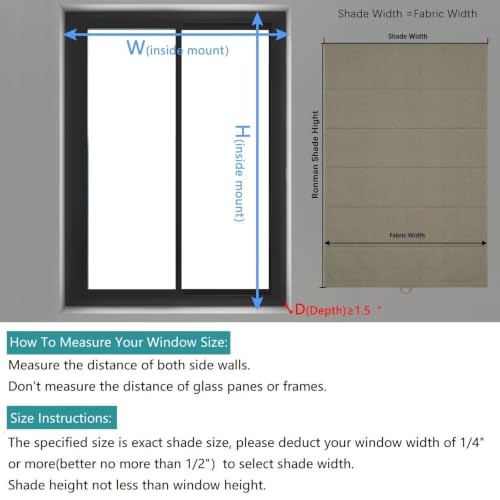 No Drill Roman Shades Cordless Blinds Blackout for Indoor Windows (Brown / 35.5"W x 50"H)