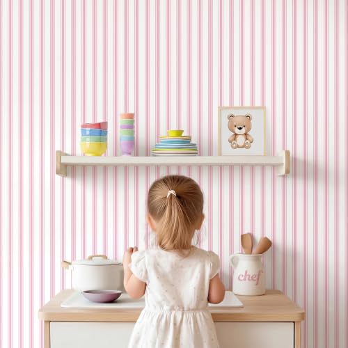 Pink and White Striped Peel and Stick Wallpaper Striped Pink Stripes Modern Contact Paper for Cabinets Bedroom Bathroom Accent Wall Decor