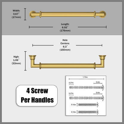 20 Pack Vibrant Brushed Moderne Brass Cabinet Pulls 6.3 Inch (6.3" Hole Center / Vibrant Brushed Moderne Brass)