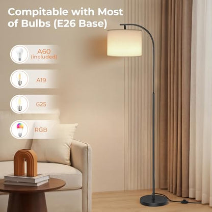 Floor Lamp with Linen Shade (White)