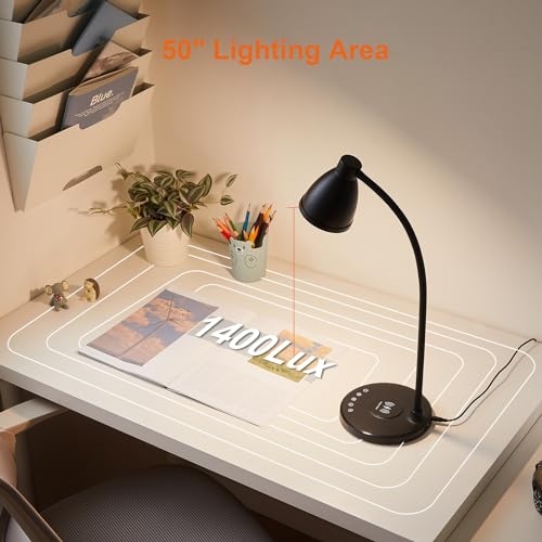 Desk Lamp for Home Office with USB C+A Charging Ports Timer Black (Black / Standard)