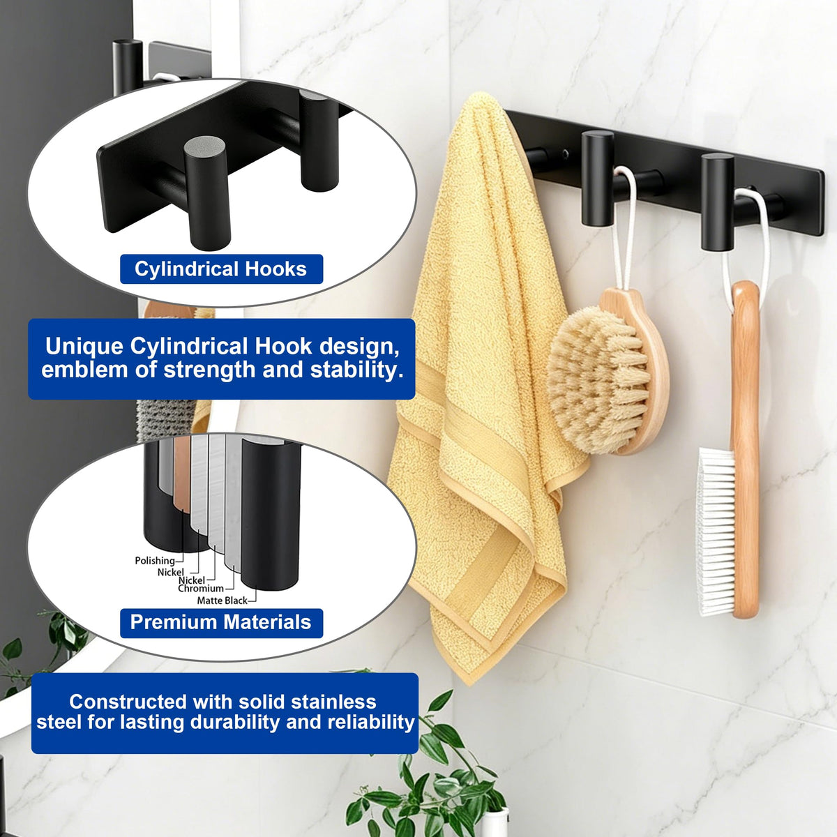 Matte Black Coat Rack Wall Mount (Matte Black / “T“ Shape 3 Hooks 1 Pack)