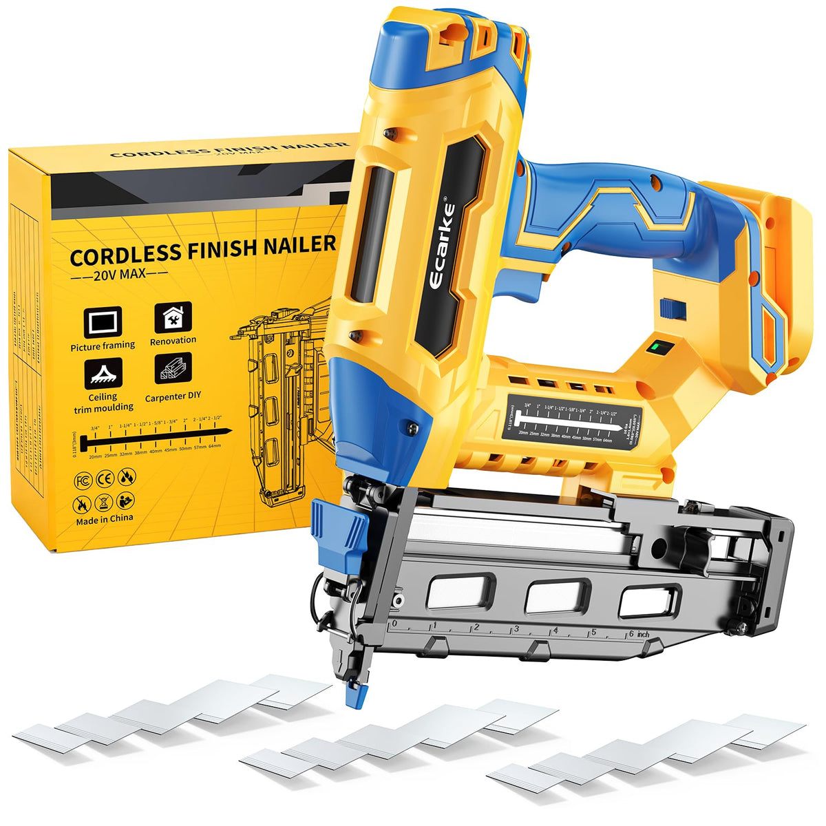 Finish Nailer 16 Gauge Compatible with Dewalt 20V Battery (Blue & Yellow)