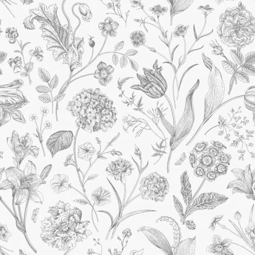 Line Flowers Peel and Stick Wallpaper Vintage Contact Paper