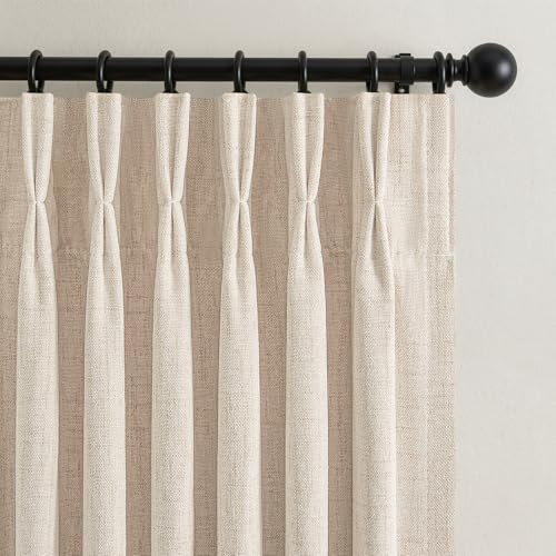 Pinch Pleated 90 Inch Natural Linen Blackout Curtains 2 Panels Set for Living (Natural / 50"W x 90"L (Pack of 2))