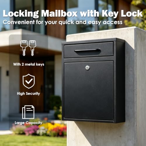 Wall Mount Mailbox for Outside (Black-16inch)