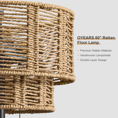 60" Rattan Floor Lamp for Living Room