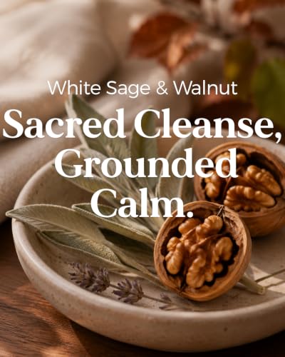White Sage Walnut Soy Wax Candle Fall Home Scented Decor 70H 11.6Oz (Medium Jar / WhiteSageWalnut)