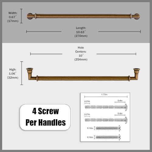 10 Pack Antique Brass Cabinet Pulls 10 Inch (10" Hole Center / Antique Brass)