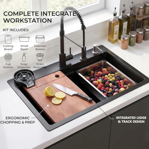 Black Drop in Kitchen Sink (32in*19in)