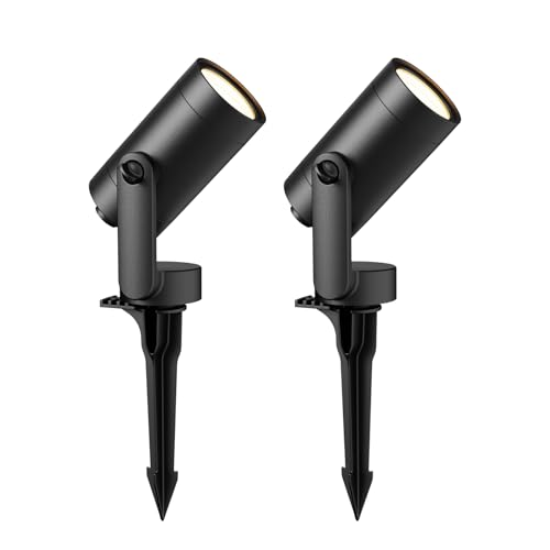 6W Low Voltage LED Flood Lights 12V AC Landscape Spotlights 260 Lumens 3000K Warm White Outdoor Accent Lights with Metal Stakes & Connectors for Garden Tree & Yard