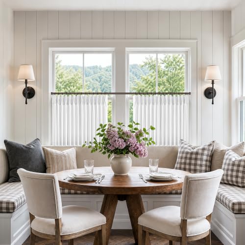 Snow White Linen Pleat Farmhouse Semi Sheer Cafe Curtains 30 Inches Long (Snow White / 40"W x 30"L (Pack of 2))