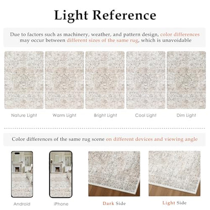 9x12 Washable Area Rug Beige Grey Non Slip Vintage Carpet (Vintage | Beige Multi / 9' x 12' (Rectangular))