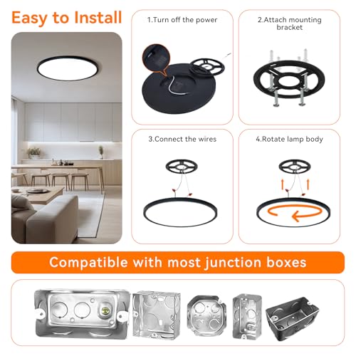 6PK 12inch Dimmable LED Flush Mount Ceiling Light (Black / 12 inch)