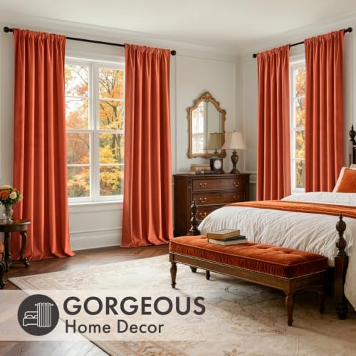 Fall Burnt Orange Velvet Curtains 4 Panels Set Back Tab 40" x 84" (Burnt Orange / 40"W x 84"L (Pack of 4))
