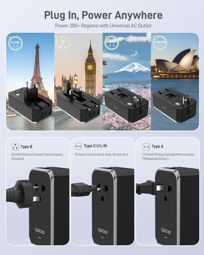 Air 40W Universal Travel Adapter PD&QC with 1AC (Black)