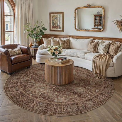5x5 Round Rugs Rust Red Vintage Rug for Living Room (Retro | Rust Red / 5' (Round))
