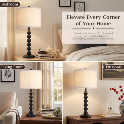 27" Farmhouse Modern Black Table Lamp for Living Room Bedroom (Black 1 Pack)