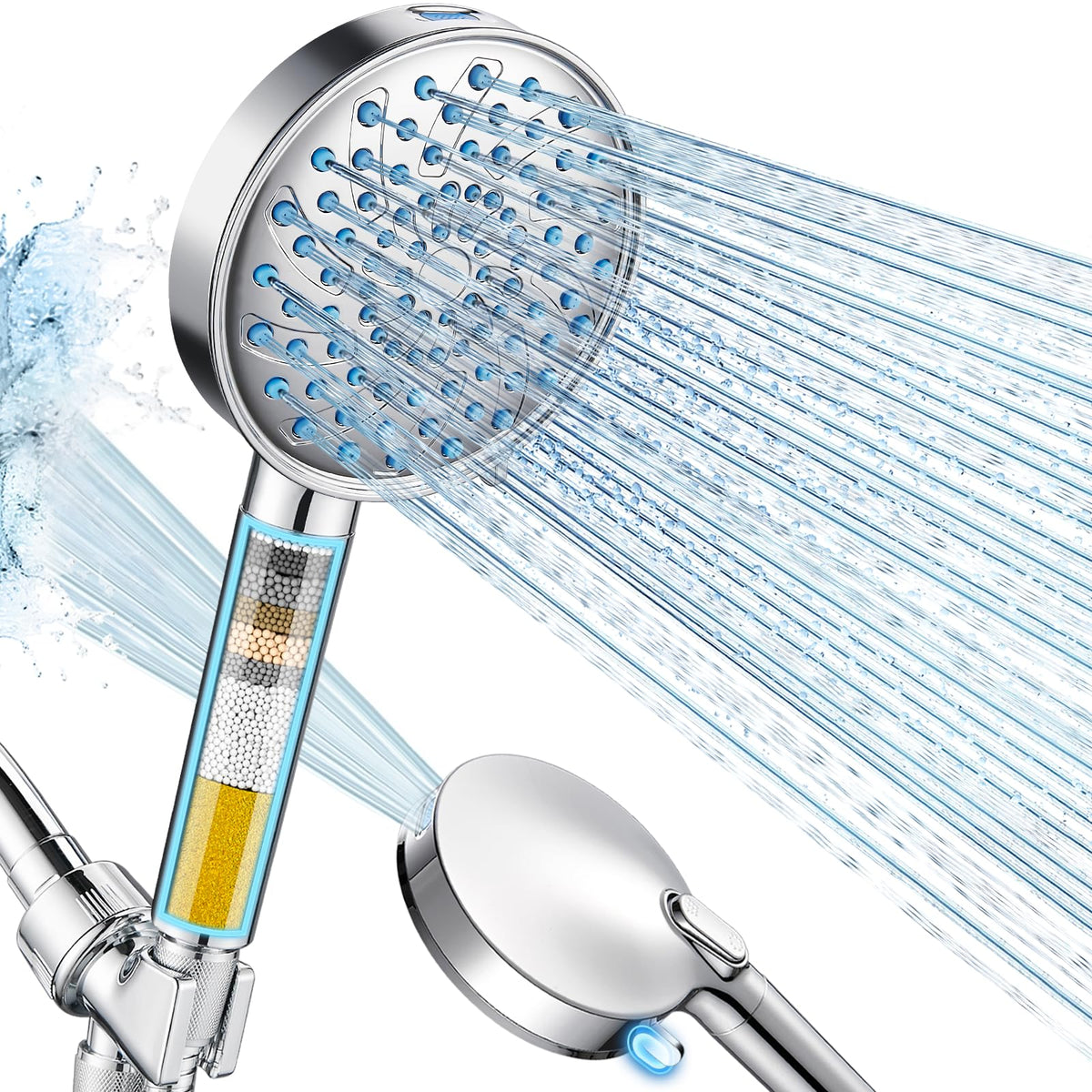 Filtered Shower Head with Handheld (Round (Built-in Power Wash) / 3. Chrome Plated)