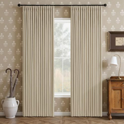 Oatmeal Pleated Linen Blackout 80 Inch Curtains for Bedroom Living Room (Oatmeal / 50"W x 80"L (Pack of 2))
