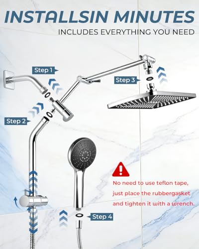 Shower Head with Handheld (C-Chrome / Rectangular 12")