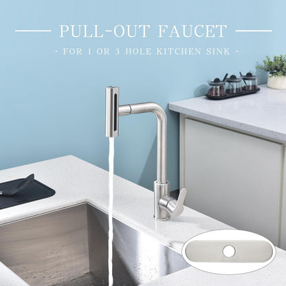 Kitchen Faucet with Pull Down Sprayer SUS304 Stainless Steel Waterfall Kitchen Sink Faucet 4 Functions Brushed Nickel Pull Out Kitchen Sink Faucets Utility Rv for 1 or 3 Hole Sink (4 Function Kitchen Faucet-Brushed Nickel)