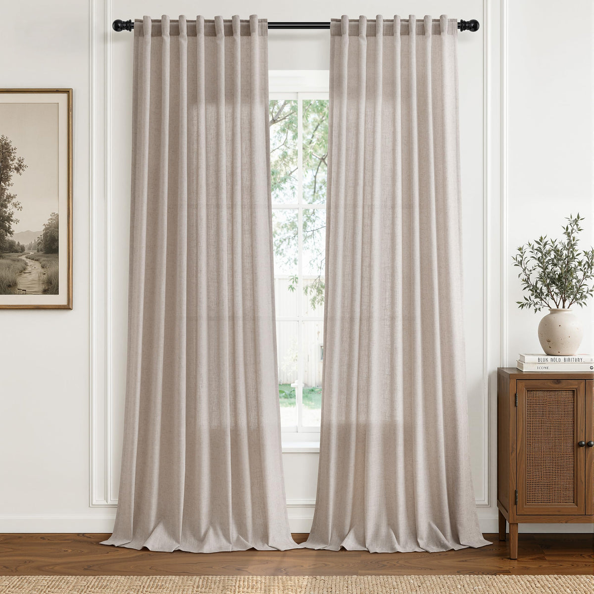 Oatmeal Linen Curtains 90 Inches Long for Living Room 2 Panels (Oatmeal / 52"W x 90"L (Pack of 2))
