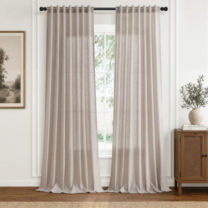 Oatmeal Linen Curtains 90 Inches Long for Living Room 2 Panels (Oatmeal / 52"W x 90"L (Pack of 2))