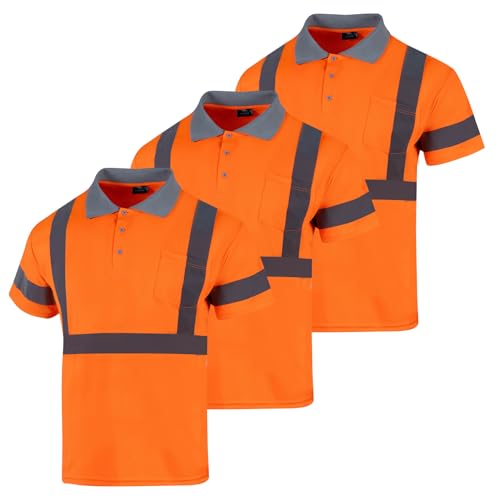 3pcs Hi Vis Polo Shirts for Men Reflective ANSI Class 2 Safety High Visibility Construction Work T Shirts