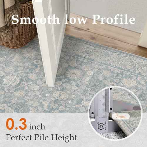 2x3 Blue Washable Area Rug Non Slip Retro Distressed Doormat (Distressed | Blue / 2' x 3' (Rectangular))