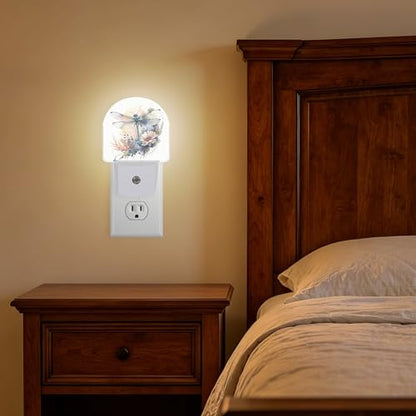 Night Light Dragonfly Watercolor Night Lights Plug into Wall with Dusk to Dawn Smart Sensor for Bedroom Bathroom Hallway Kitchen (Dragonfly Watercolor)