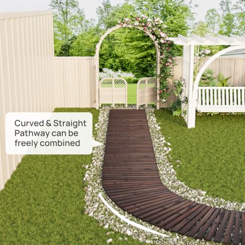 12FT Wooden Garden Parhway Walkway 25" W Oversize Outdoor Roll Out DecorativePatio Path Pavers Flooring Non (Carbonized / 12FT-Straight)