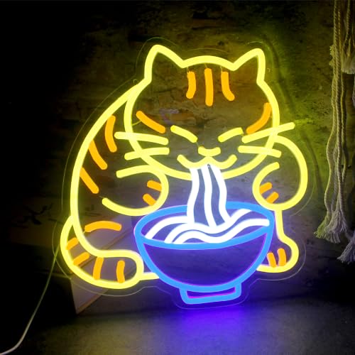 Ramen Cat Neon Sign LED Cat Noodle Neon Wall Art Lights