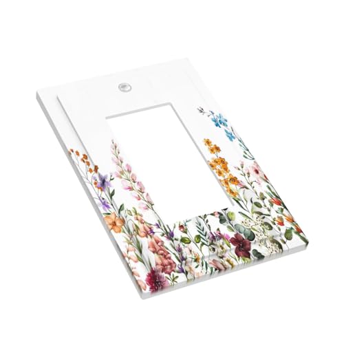Wildflower Floral Plant Decorative Light Switch Cover Colorful Flower Switch Plate Covers Single Blank Wall Plates Electrical Faceplate for Kitchen Bathroom Bedroom 5" x 3"