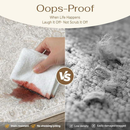 Grey Beige 4x6 Washable Area Rugs Vintage Indoor Carpet (E| Grey Beige / 4' x 6' (Rectangular))
