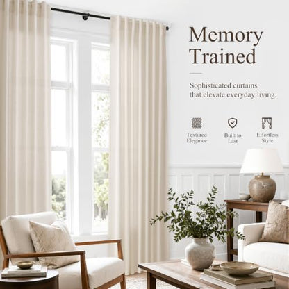 Cream Linen Curtains 100 Inches Long for Living Room 2 Panels (Linen / 52"W x 100"L (Pack of 2))