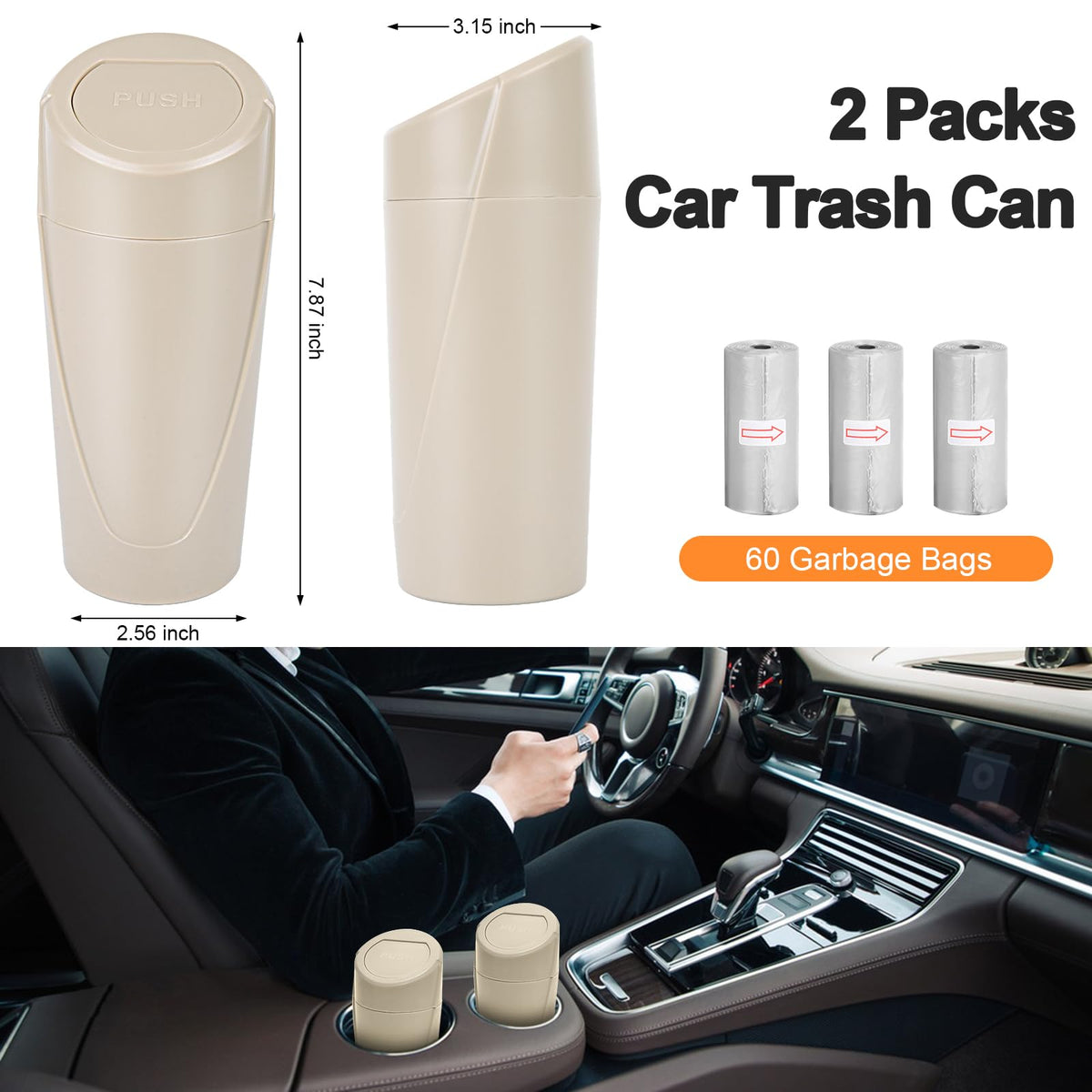 Car Trash Can (Beige / Round)